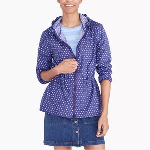 J. Crew NWT Raincoat Rain Jacket Purple Blue Hearts Raincoat Jacket Hood XS